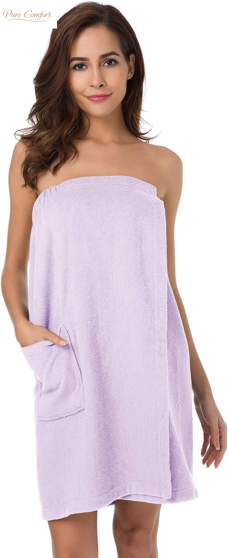 Women Bath Towel Wrap Robe, Soft Cotton Terry Spa Cloth, Plush Adjustable Closure for Shower, Travel, Pool, Gym