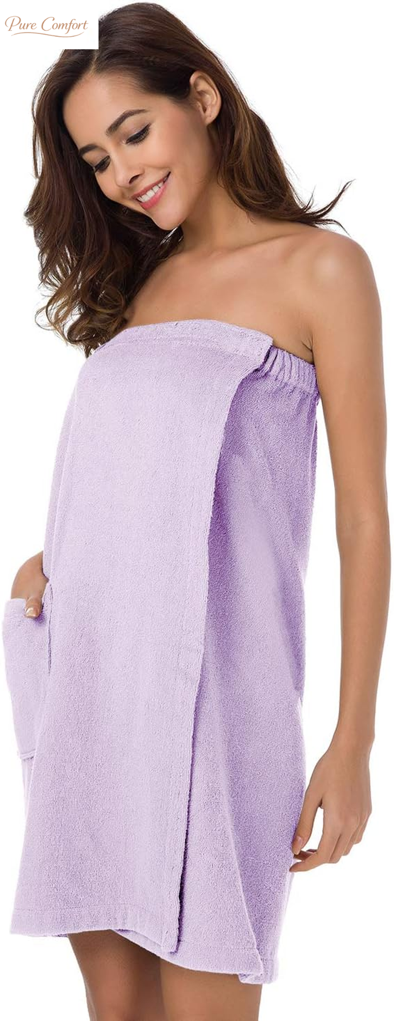Women Bath Towel Wrap Robe, Soft Cotton Terry Spa Cloth, Plush Adjustable Closure for Shower, Travel, Pool, Gym