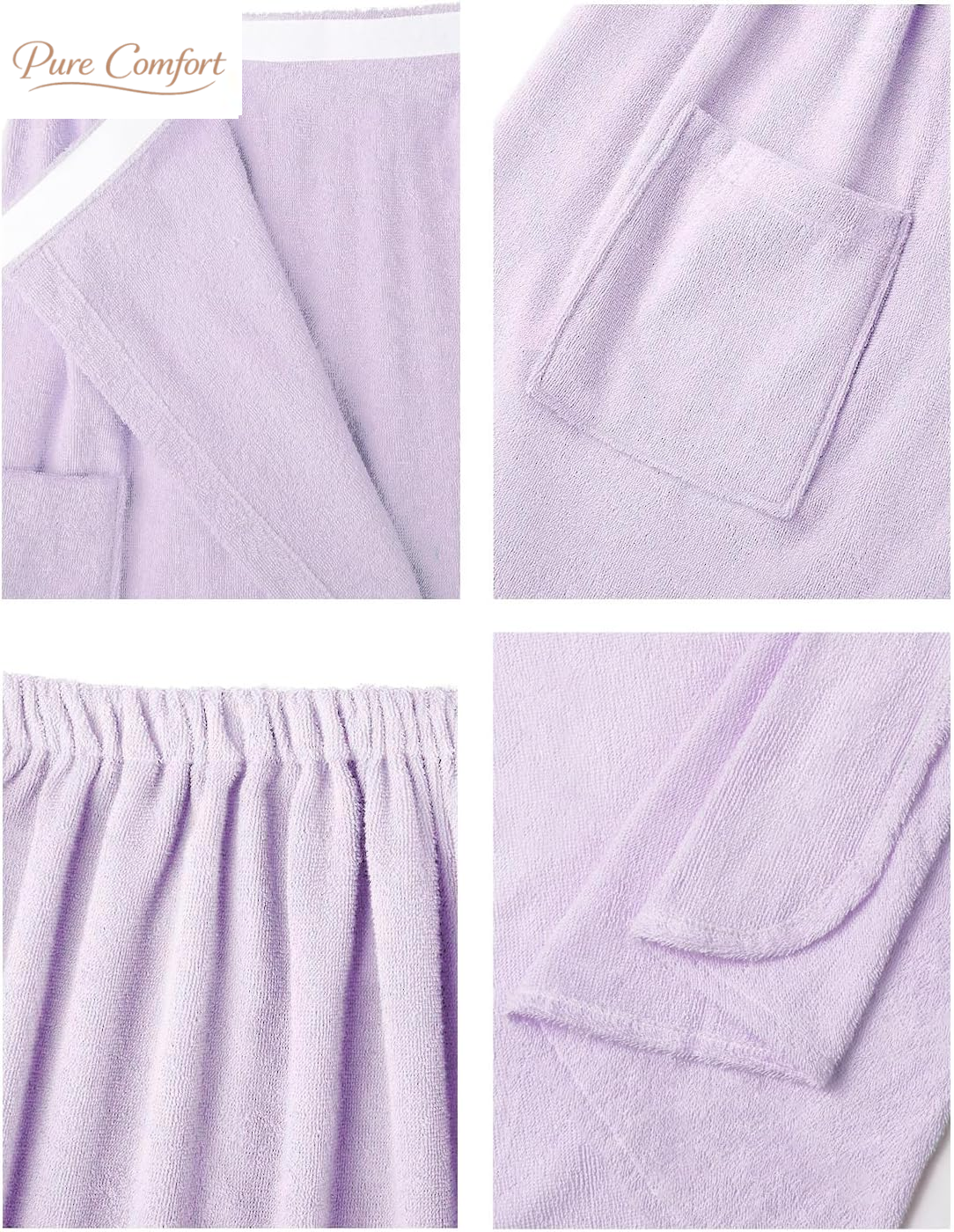Women Bath Towel Wrap Robe, Soft Cotton Terry Spa Cloth, Plush Adjustable Closure for Shower, Travel, Pool, Gym
