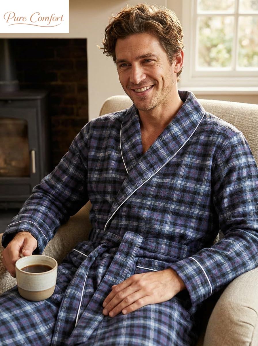 Mens 100% Cotton Flannel Robe