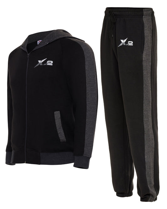 X-2 Men'S Athletic Hooded Tracksuit 2 Piece Full Zip Sweatsuit Set, Black, Size Small