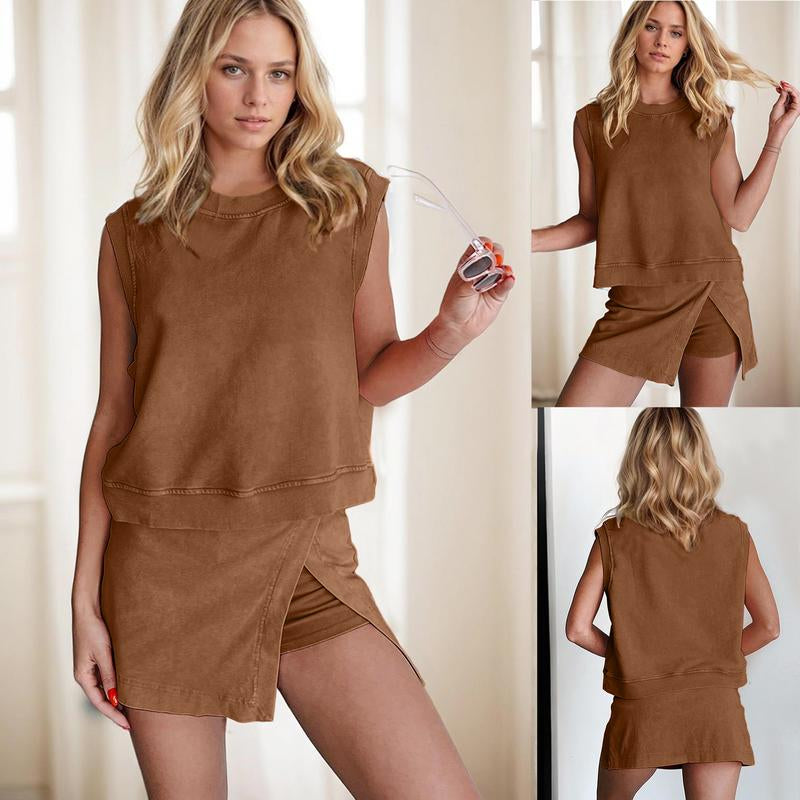 Mundoven Women'S Y2K 2026 Casual Summer Short Home Two-Piece Set of Pure Cotton Short Sleeved T-Shirt Shorts Sportswear Set