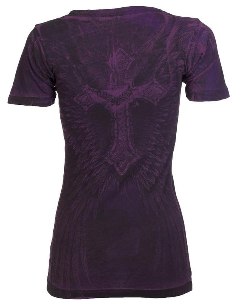 ARCHAIC Womens Short Sleeve V-Neck T-Shirt (Purple)