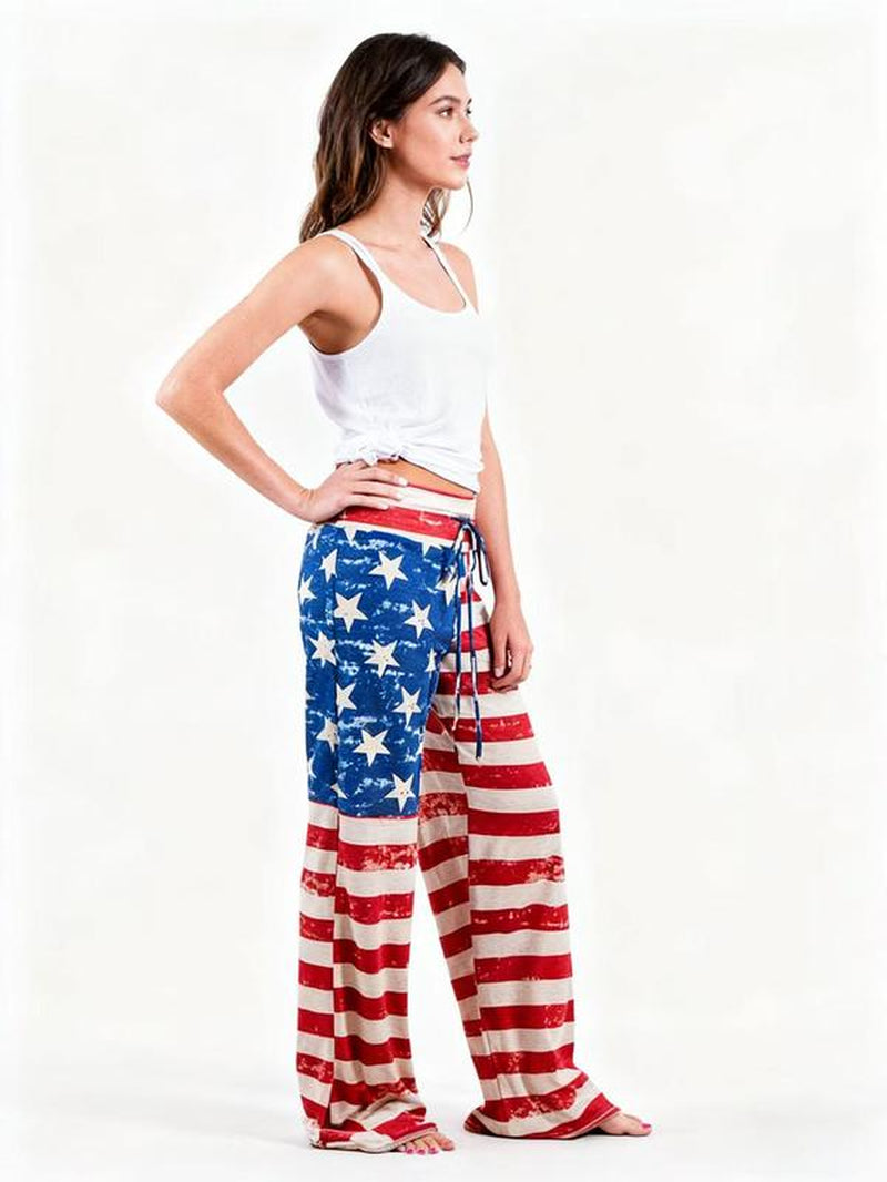 Spring/Summer/Autumn/Winter Women'S New American Flag Printed Pants Loose Pants Elastic Pants Independence Day Clothing Home Pants