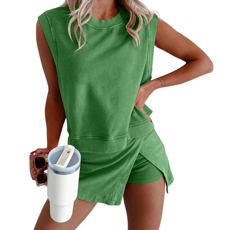 Mundoven Women'S Y2K 2026 Casual Summer Short Home Two-Piece Set of Pure Cotton Short Sleeved T-Shirt Shorts Sportswear Set