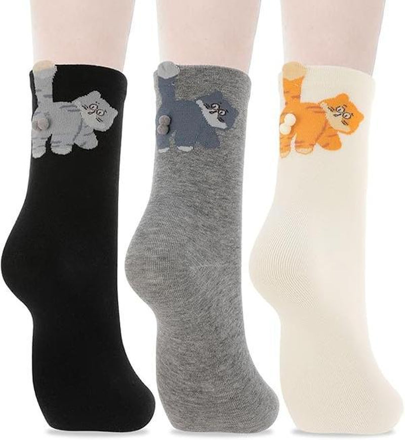 Cute and Funny New Strange Cat Egg Socks,3/6 Pairs,Funny Animal Socks 3D Three-Dimensional Cat Egg Festival Spoof Lovers Intimate Funny Gifts for Sisters, Friends, Students, Women Socks Comfortable, Soft Personality, Versatile for All Kinds of Shoes.
