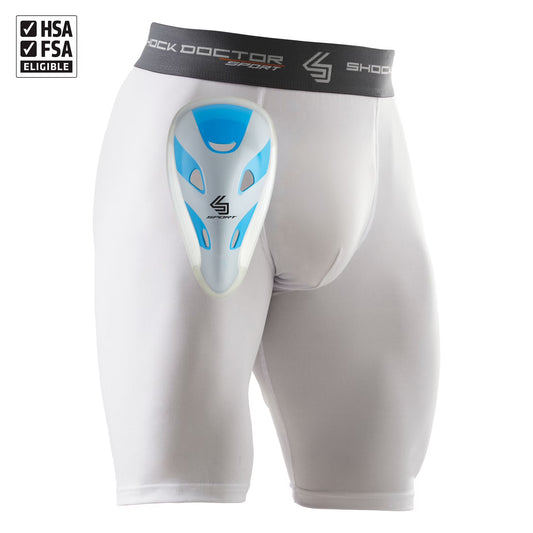 Sport | Compression Athletic Shorts with Protective Cup | Adult Mens | Medium | White