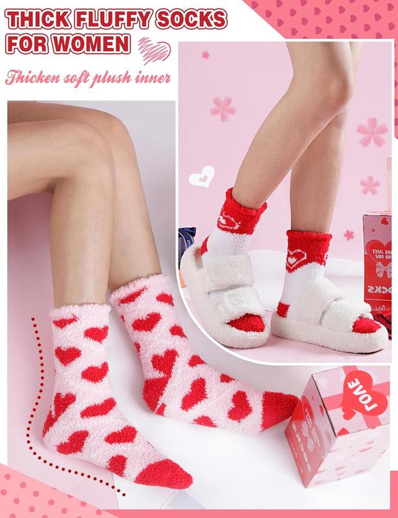 Womens Fuzzy Socks Warm Fluffy Cozy Winter Slipper Thick Fleece Heart Socks 5 Pairs Sandsuced