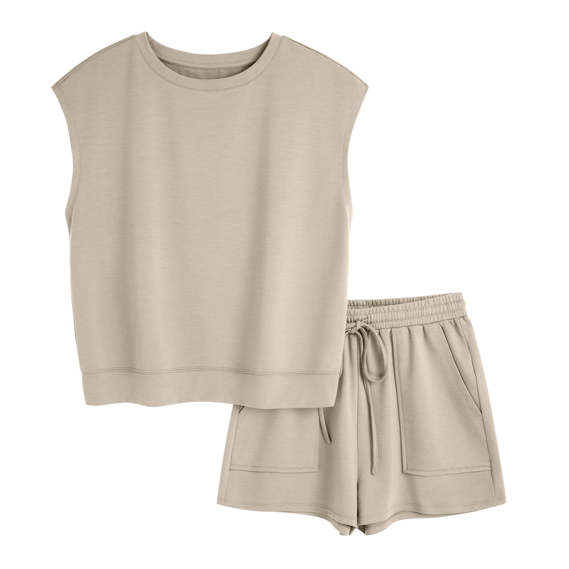 Lounge Sets for Women Two Piece Outfits Sweatsuit Crew Neck Short Sets Cap Sleeve Drawstring with Pocket