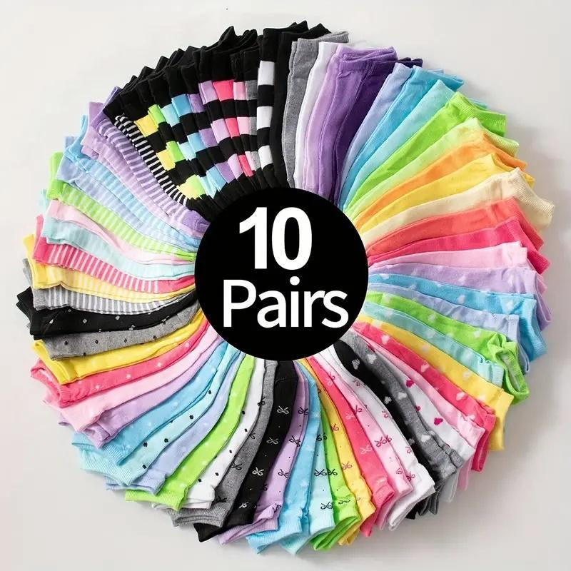 10 Pairs/20 Pairs of Candy Colored Socks, Casual Breathable Low Cut Socks, Women'S Long Socks and Stockings, Long Socks and Pantyhose, Comfortable, Soft and Breathable