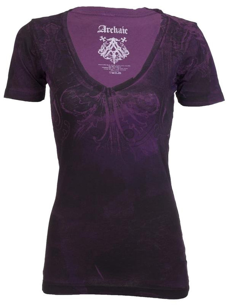 ARCHAIC Womens Short Sleeve V-Neck T-Shirt (Purple)
