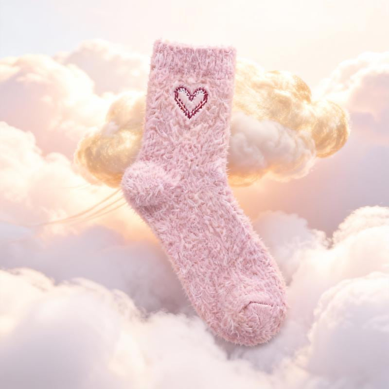 5-Pack Women'S Cute Heart-Shaped Socks 5-Packs Smooth Fluffy Warm Mid-Calf Comfortable Multi-Piece Basic Style for Autumn Winter Wear Bright Plush Socks