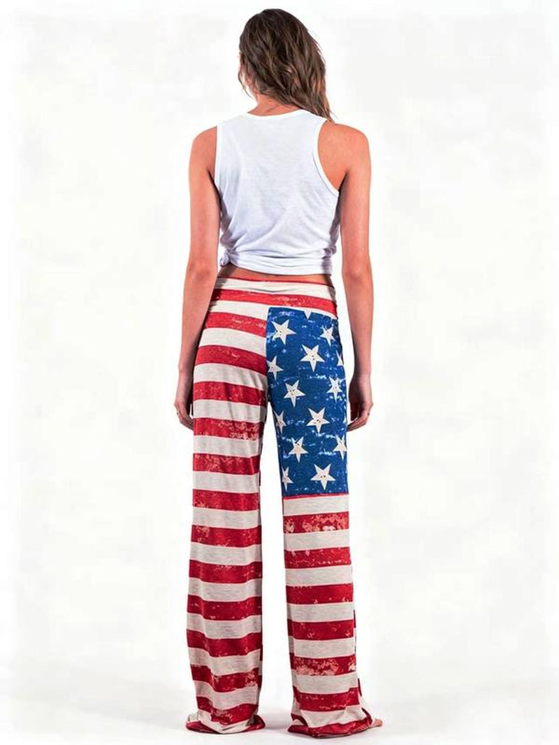 Spring/Summer/Autumn/Winter Women'S New American Flag Printed Pants Loose Pants Elastic Pants Independence Day Clothing Home Pants