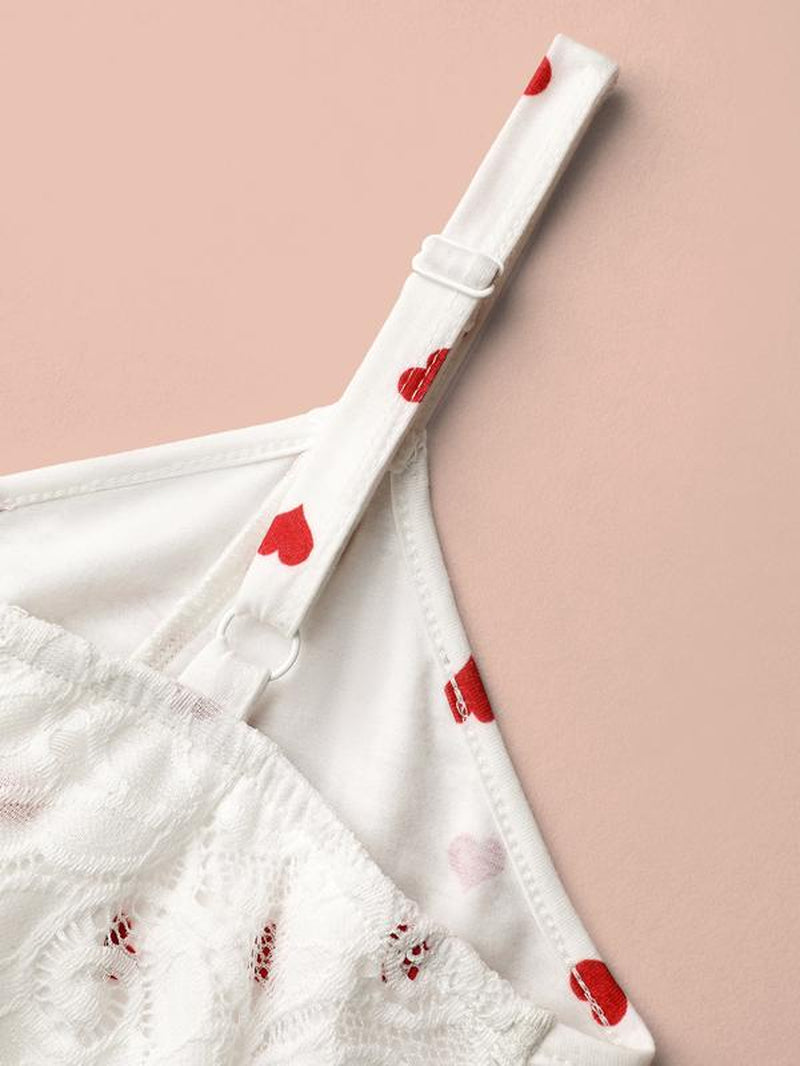 【Bow Design】【Lace Layers】Bloomchic Valentine Gift Bow Lace Heart Print Lounge Dress Women Casual Wear Womenswear