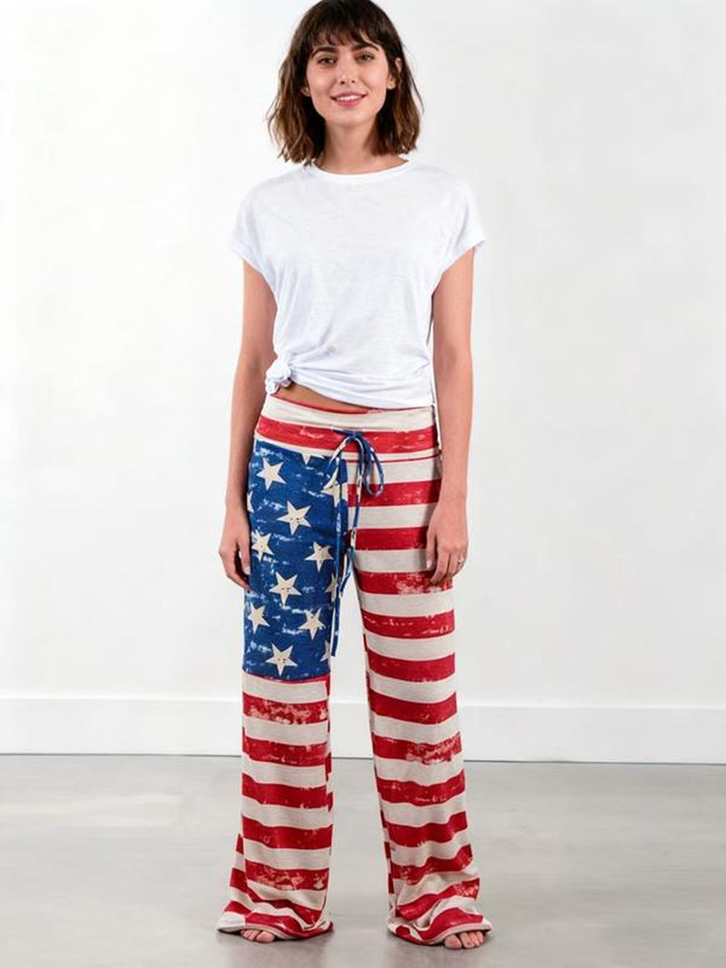 Spring/Summer/Autumn/Winter Women'S New American Flag Printed Pants Loose Pants Elastic Pants Independence Day Clothing Home Pants