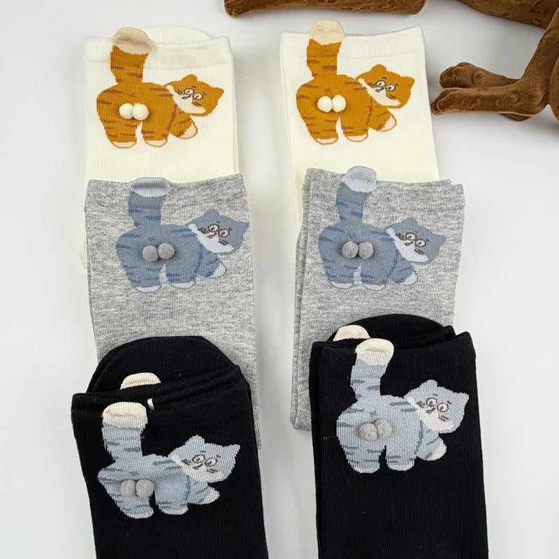 Cute and Funny New Strange Cat Egg Socks,3/6 Pairs,Funny Animal Socks 3D Three-Dimensional Cat Egg Festival Spoof Lovers Intimate Funny Gifts for Sisters, Friends, Students, Women Socks Comfortable, Soft Personality, Versatile for All Kinds of Shoes.