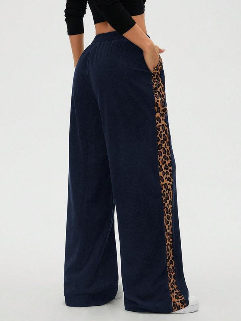 Women'S Vintage Straight Leg Wide-Leg Pants, Leopard Gradient Print, Loose Fitting Slimming Effect, Casual Fashion Bottoms