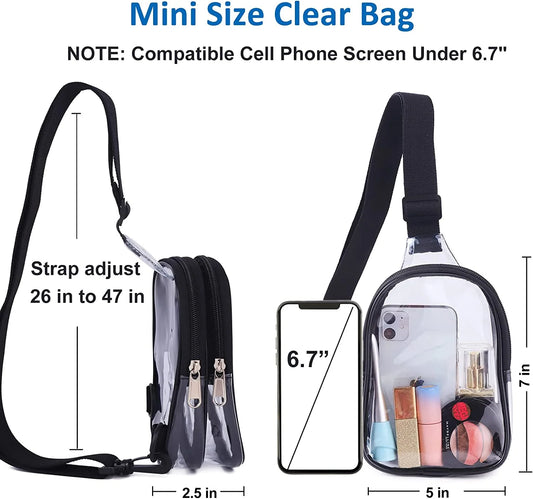 Mini Clear Bag, PVC Waterproof Crossbody Bag, Clear Stadium Bag for Women Men