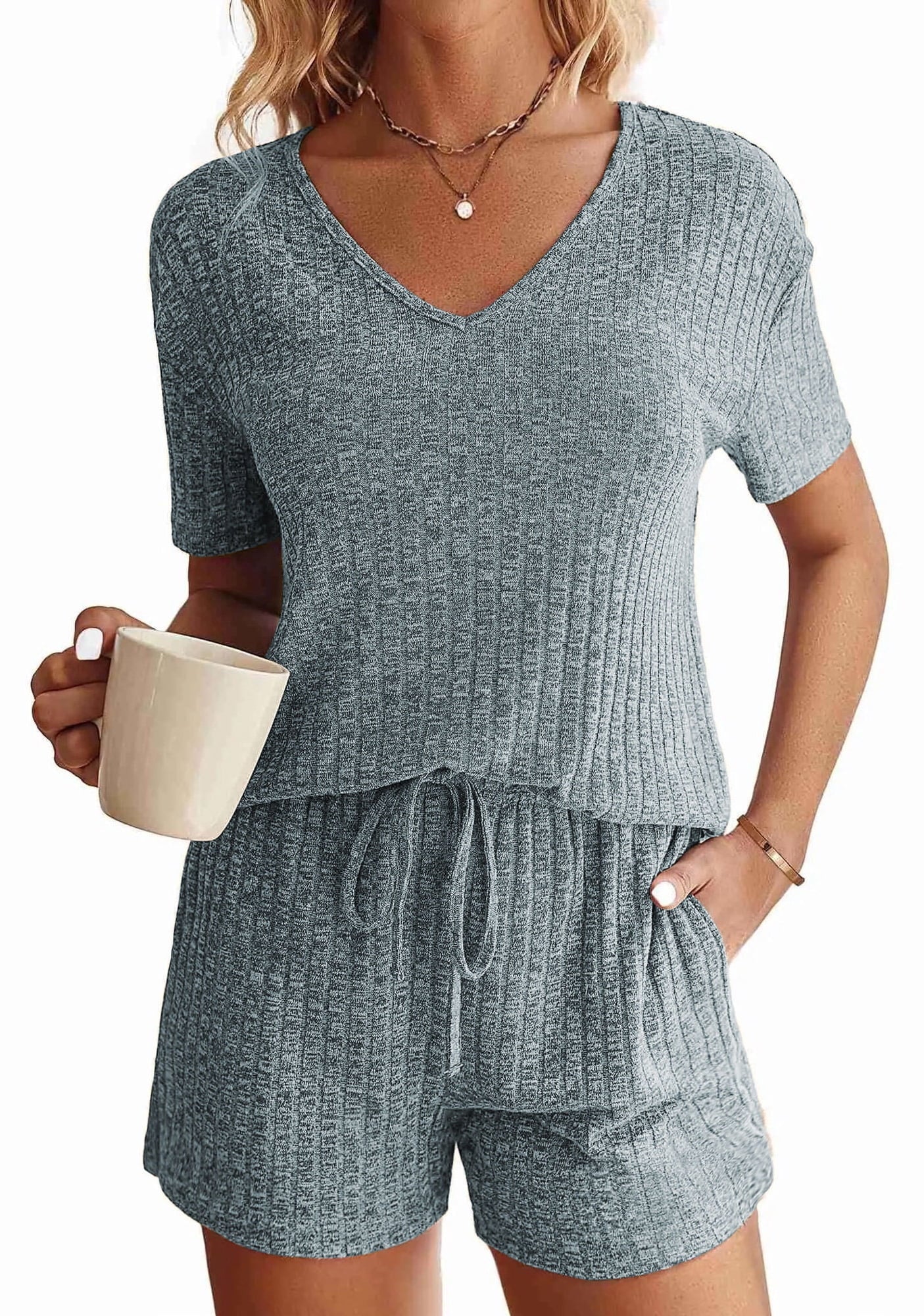 2 Piece Sets Summer Pajamas Womens Tops and Shorts Sleepwear Outfits Lounge Sets Casual