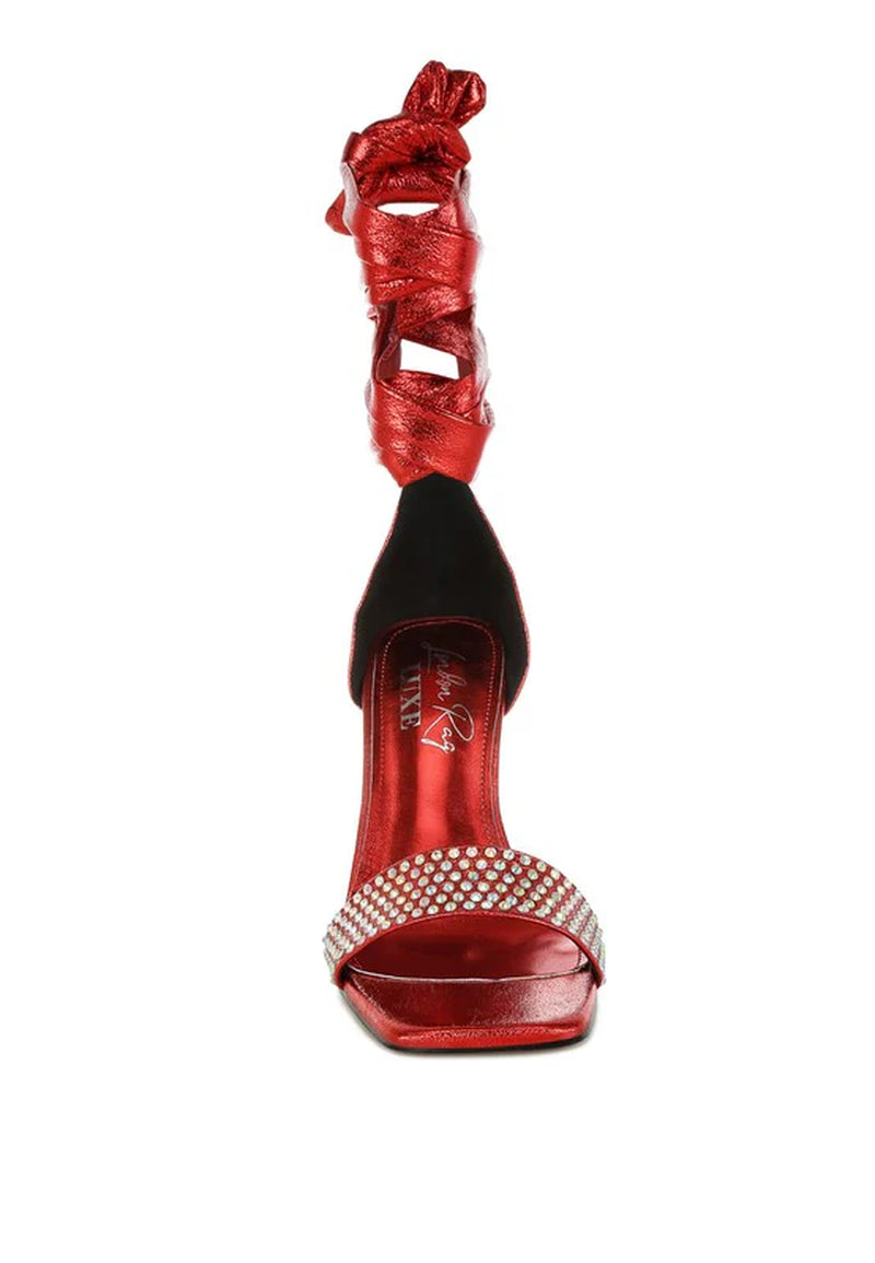 Hashira Rhinestone Studded Lace-Up Fantasy Heels