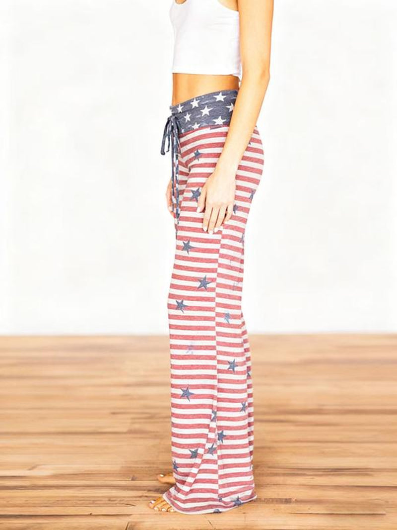 Spring/Summer/Autumn/Winter Women'S New American Flag Printed Pants Loose Pants Elastic Pants Independence Day Clothing Home Pants
