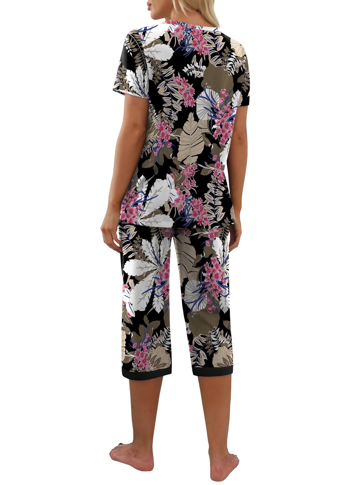 Women'S Pajama Sets Short Sleeve Shirt and Capri Soft Pajama Sets with Pockets S-4XL
