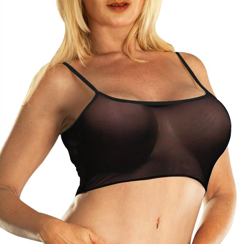 SHERRYLO Sheer Tank Top for Women See through Stretch Crop Top Summer Sleeveless Strap See Thru Mesh Cami Tops