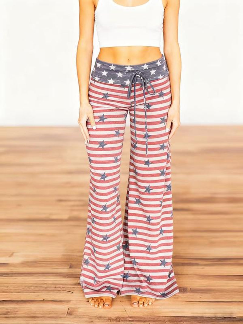 Spring/Summer/Autumn/Winter Women'S New American Flag Printed Pants Loose Pants Elastic Pants Independence Day Clothing Home Pants