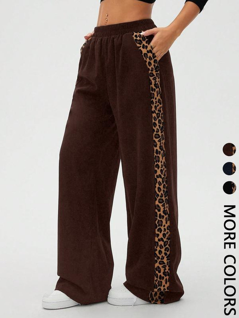 Women'S Vintage Straight Leg Wide-Leg Pants, Leopard Gradient Print, Loose Fitting Slimming Effect, Casual Fashion Bottoms