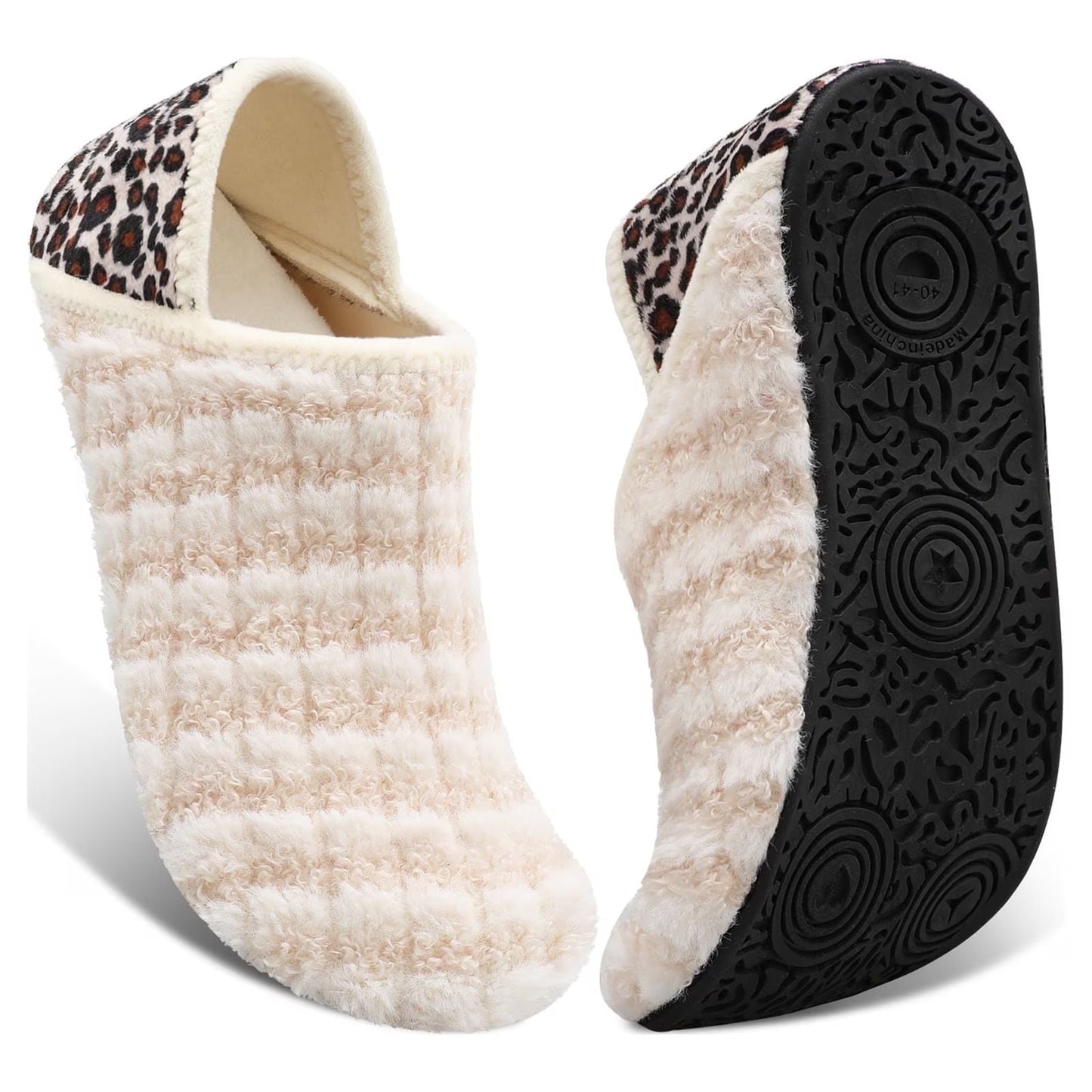 Womens Mens Slippers House Slipper Slip on Fuzzy House Shoes Indoor/Outdoor Beige