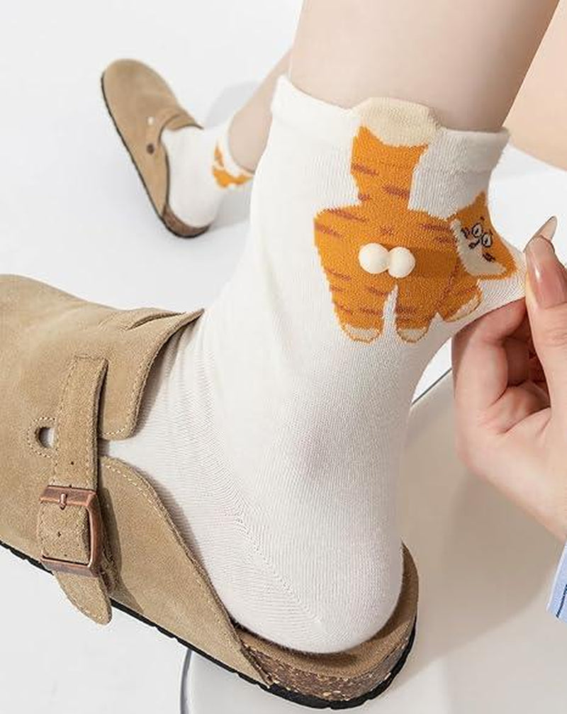 Cute and Funny New Strange Cat Egg Socks,3/6 Pairs,Funny Animal Socks 3D Three-Dimensional Cat Egg Festival Spoof Lovers Intimate Funny Gifts for Sisters, Friends, Students, Women Socks Comfortable, Soft Personality, Versatile for All Kinds of Shoes.