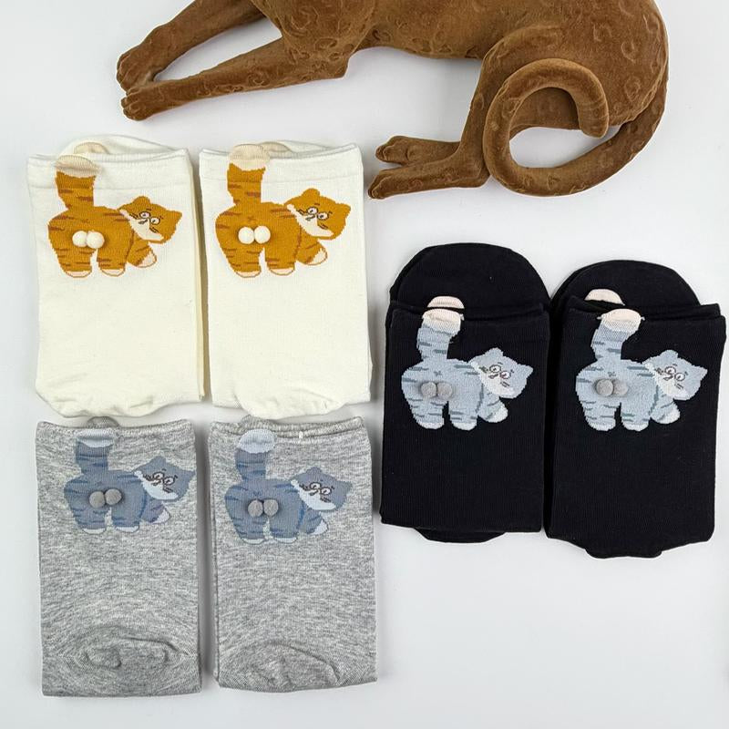 Cute and Funny New Strange Cat Egg Socks,3/6 Pairs,Funny Animal Socks 3D Three-Dimensional Cat Egg Festival Spoof Lovers Intimate Funny Gifts for Sisters, Friends, Students, Women Socks Comfortable, Soft Personality, Versatile for All Kinds of Shoes.