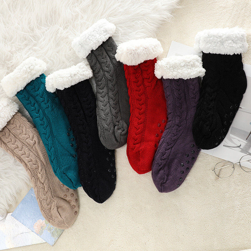 Winter anti Slip Warm Fleece-Lined Slipper Socks Thickening Sleep Floor Socks US