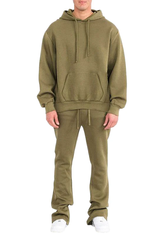 Mens Solid Fleece Flare Stacked SET
