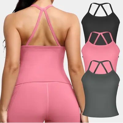 CHRLEISURE 3PCS Tank Top for Women Yoga & Fitness Stretch High Elasticity Breathable Comfortable Back Cross Design Vest