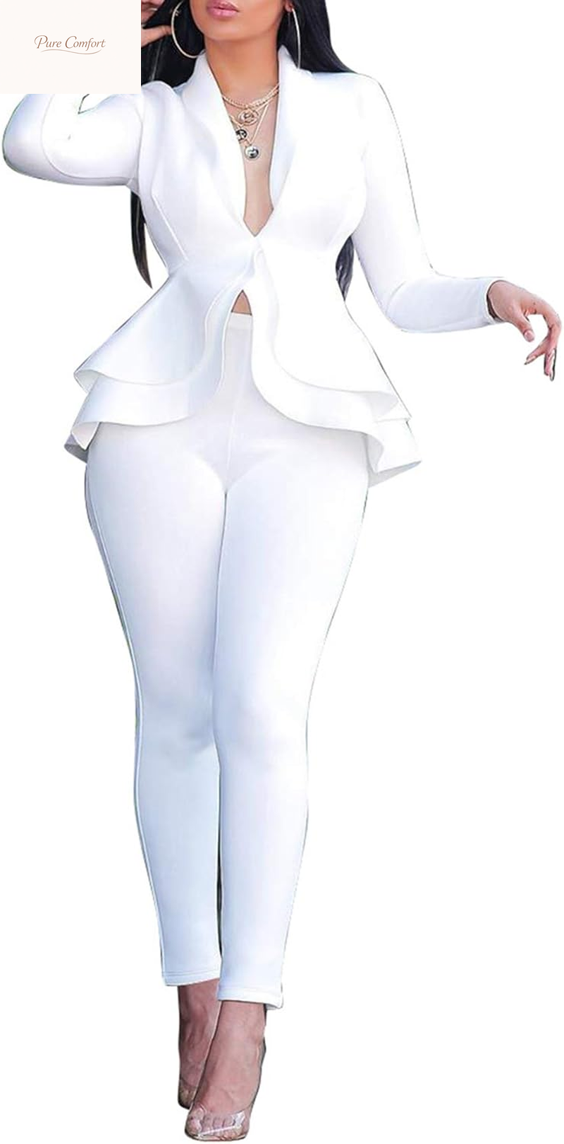 Sexy 2 Piece Outfits for Women Long Sleeve Solid Blazer with Pants Casual Elegant Business Suit Sets