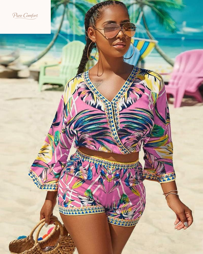 2 Piece Outfits for Women Summer Two Piece Crop Top Shorts Set Boho Floral Print Romper Jumpsuit