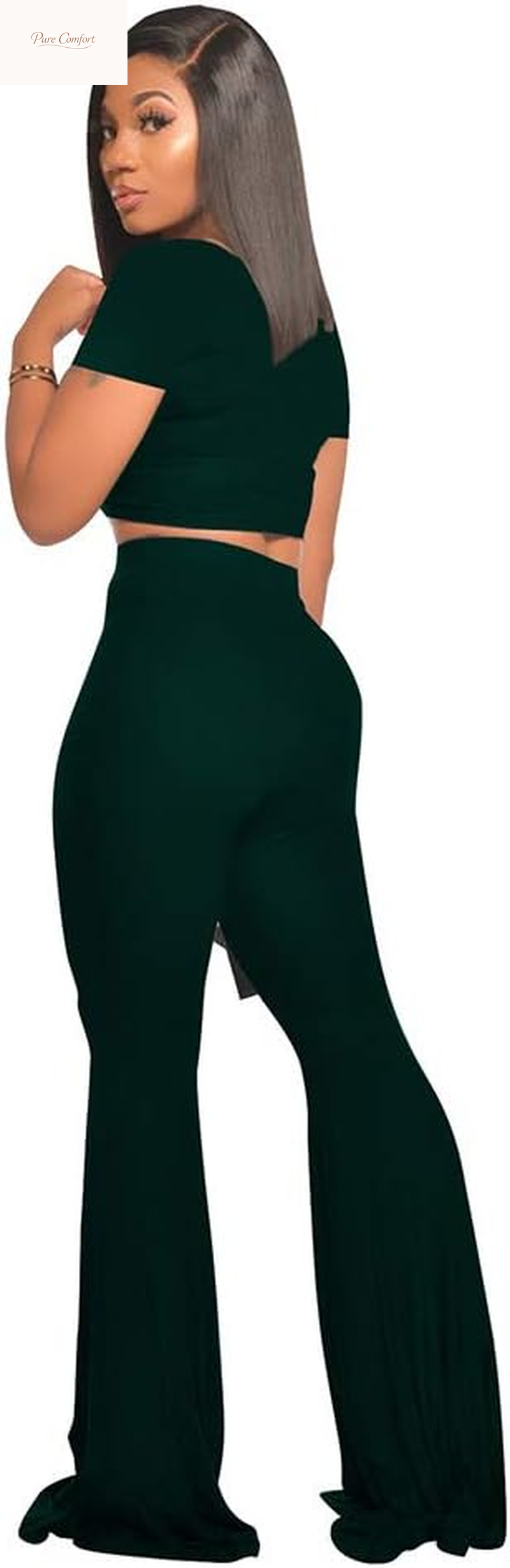 2 Piece Outfits for Women Workout Sets - Sexy Crop Top + High Waisted Flared Long Pant Sets Track Suits Yoga Sports