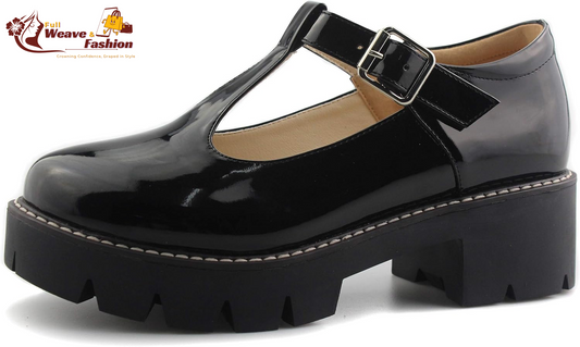 for Women T-Strap Mary Jane Shoes School Uniform Platform Pumps Chunky Mid Heel Goth Shoes