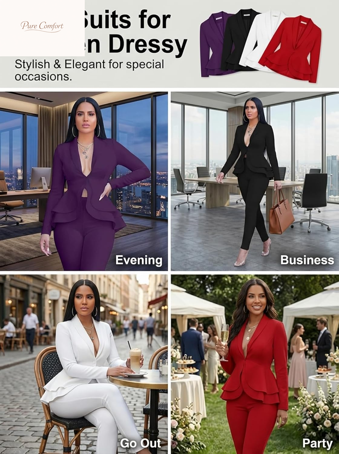 Sexy 2 Piece Outfits for Women Long Sleeve Solid Blazer with Pants Casual Elegant Business Suit Sets