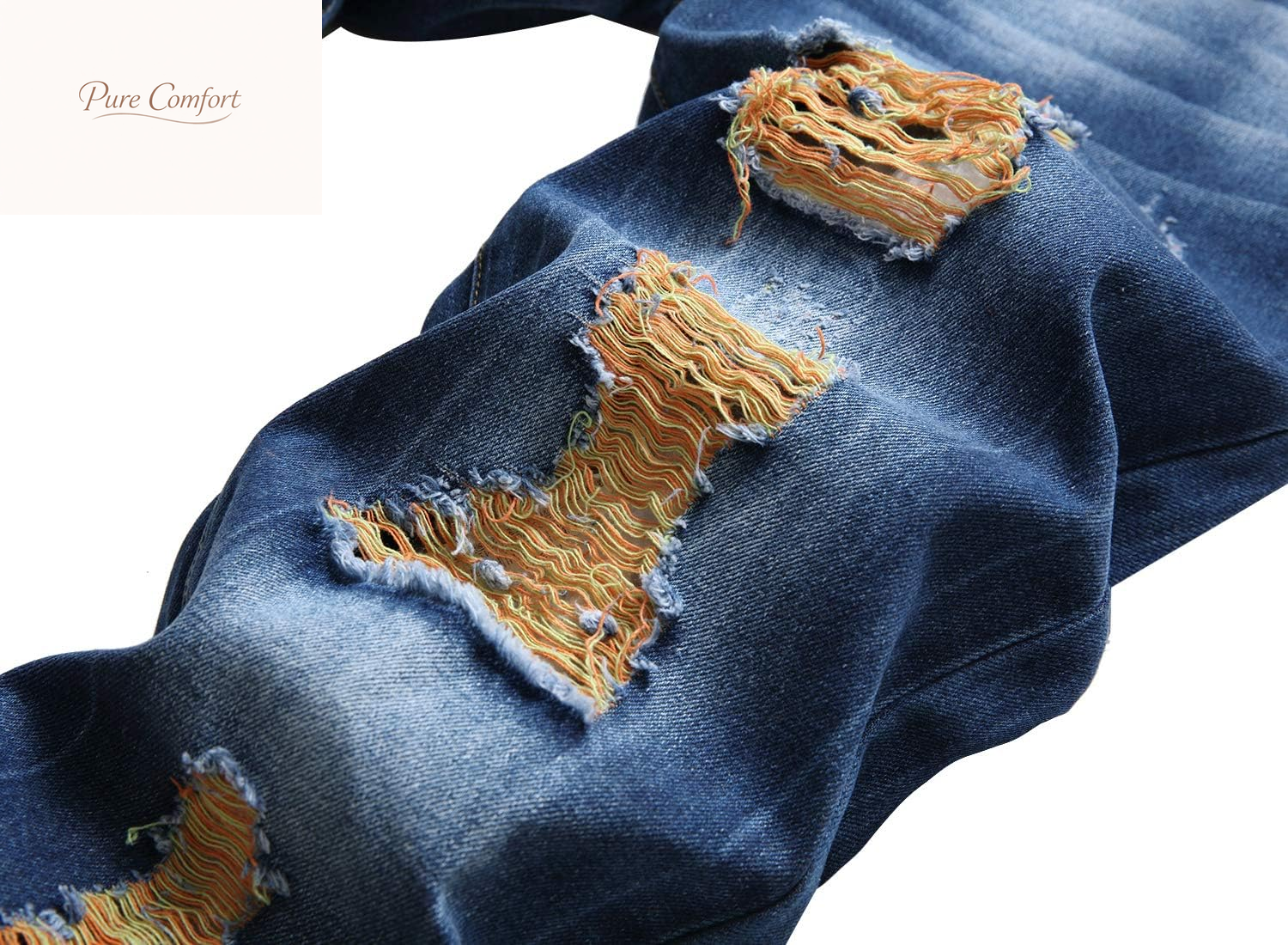 Mens Ripped Jeans, Distressed Destroyed Slim Fit Straight Leg Denim Pants