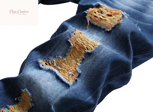Mens Ripped Jeans, Distressed Destroyed Slim Fit Straight Leg Denim Pants