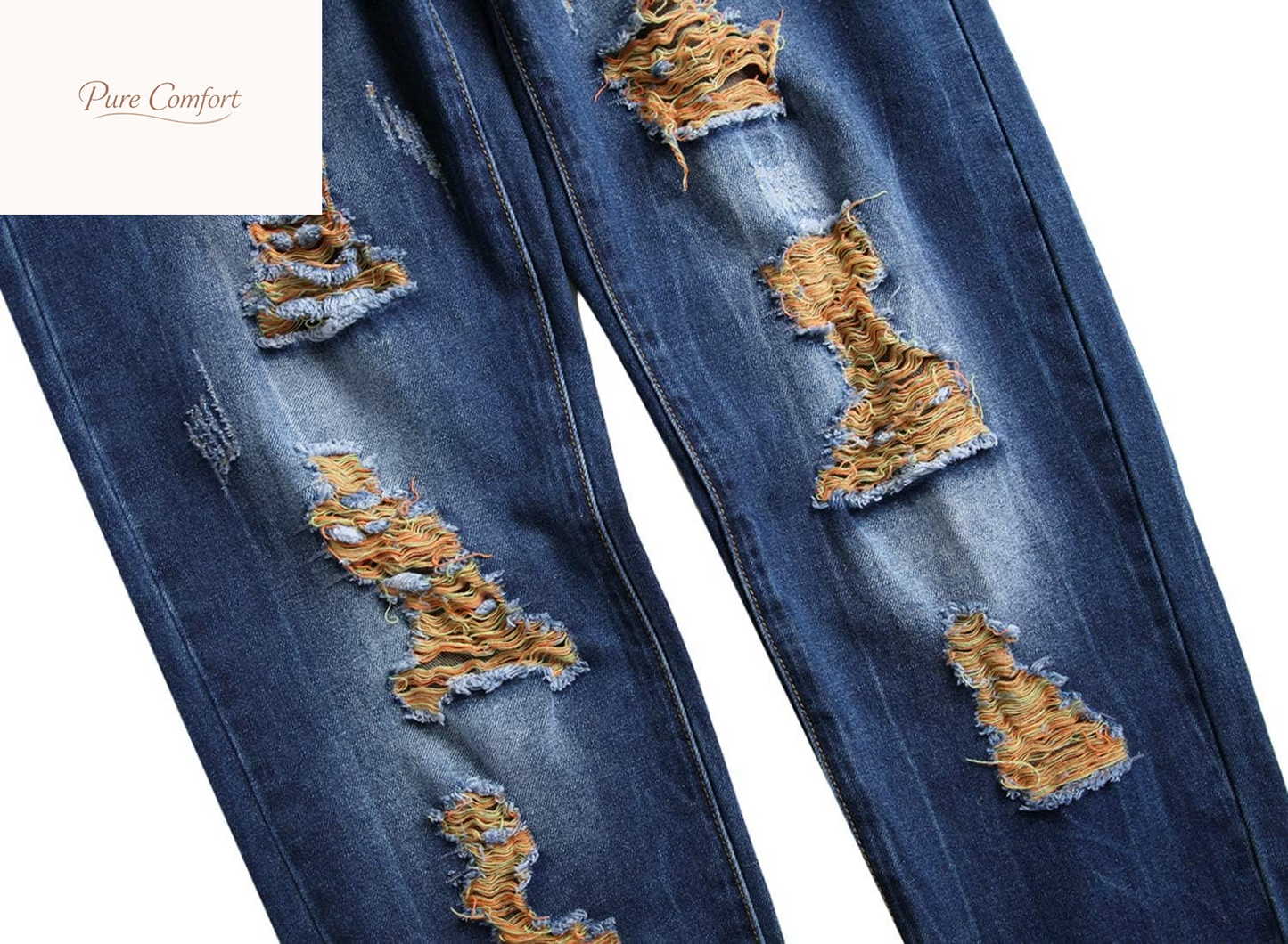 Mens Ripped Jeans, Distressed Destroyed Slim Fit Straight Leg Denim Pants