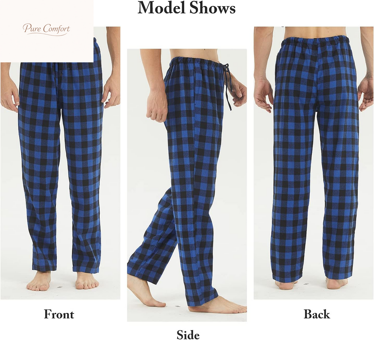 3 Pack Men'S Pajama Pants Flannel Cotton Soft Pajamas for Men Plaid Pj Bottoms Lounge Sleepwear with Button Fly