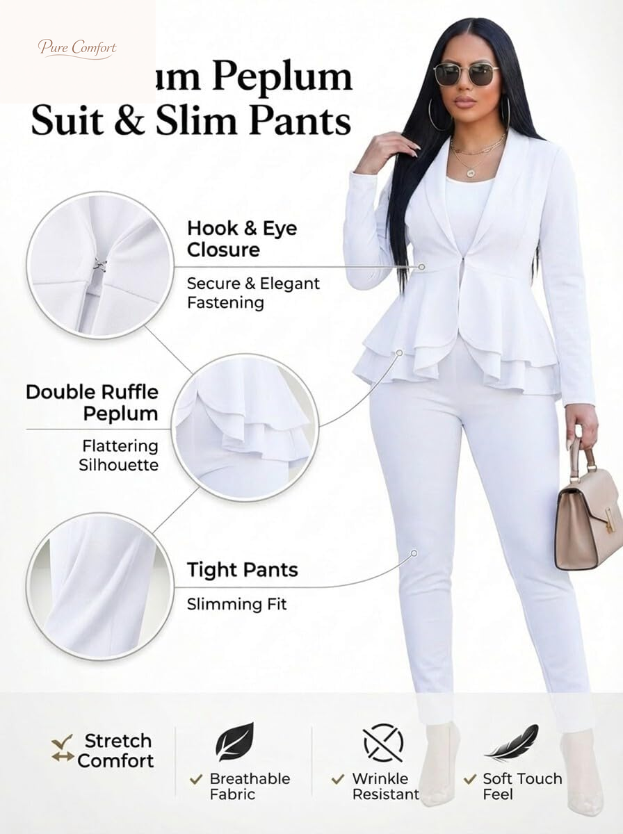 Sexy 2 Piece Outfits for Women Long Sleeve Solid Blazer with Pants Casual Elegant Business Suit Sets