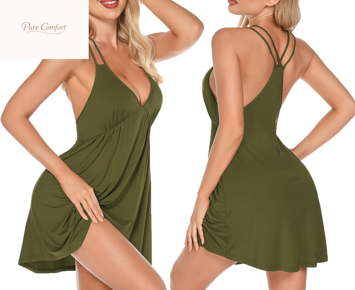 Womens Sexy Chemise Sleeveless Nightgown Loose Slip Sleepshirt V Neck Nightie