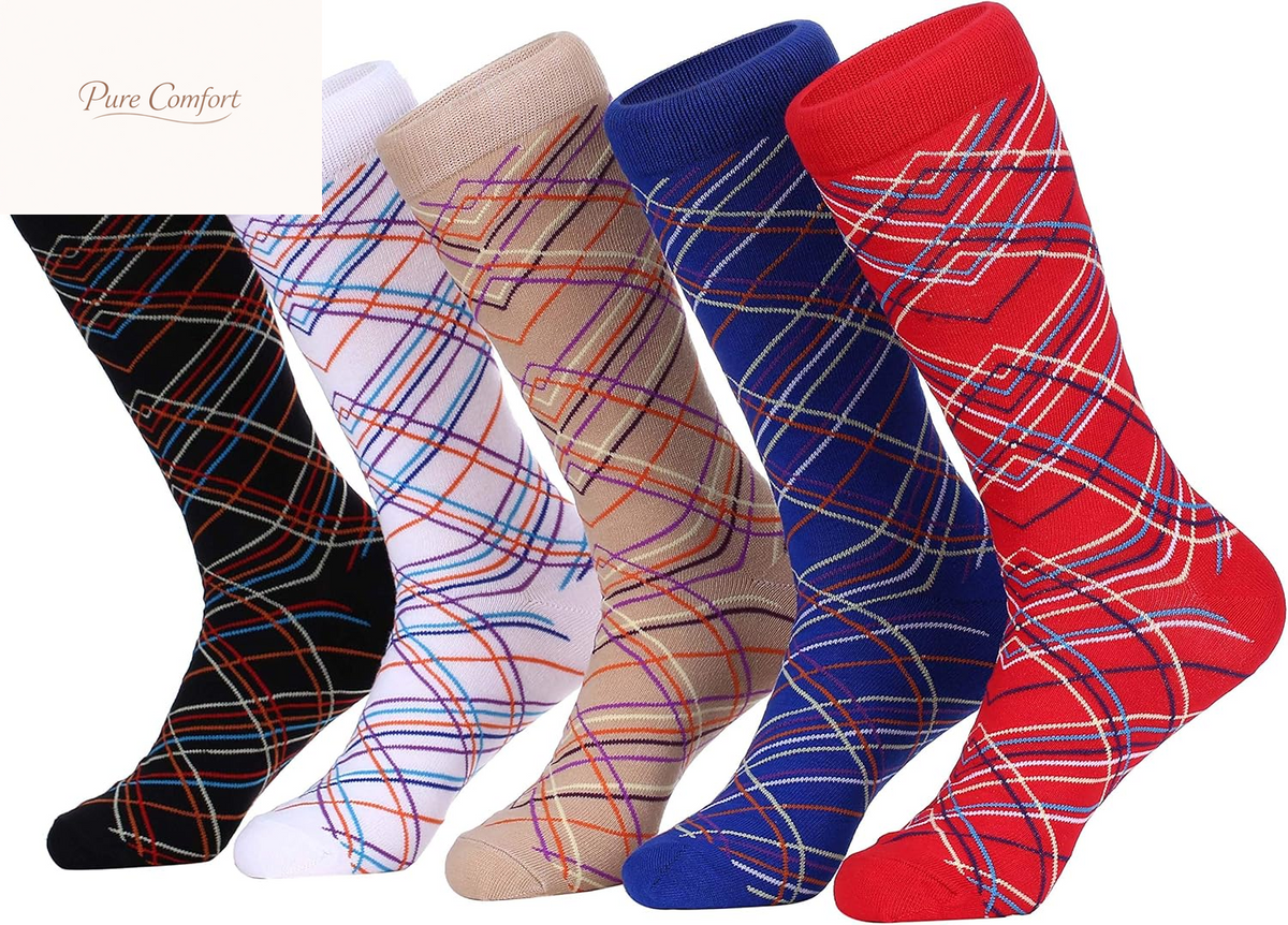 Marino Mens Patterned Dress Socks, Colorful Fun Socks, Fashion Cotton Socks - 5 Pack - Conventional Design Dress Socks
