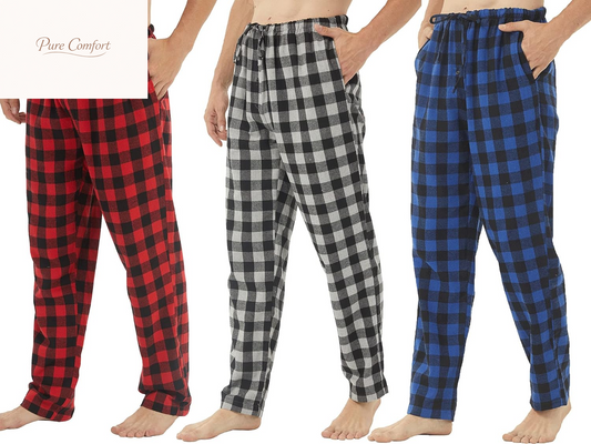 3 Pack Men'S Pajama Pants Flannel Cotton Soft Pajamas for Men Plaid Pj Bottoms Lounge Sleepwear with Button Fly