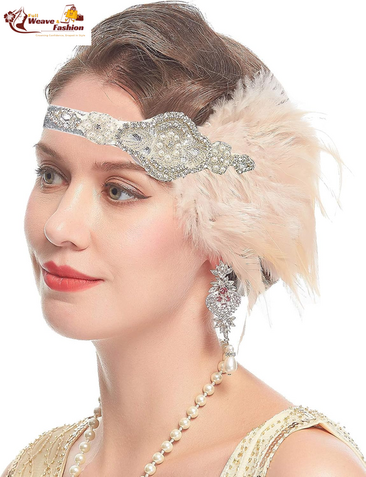 1920S Gatsby Accessories Set for Women Flapper Headband 20S Headpiece Necklace Gloves(C)