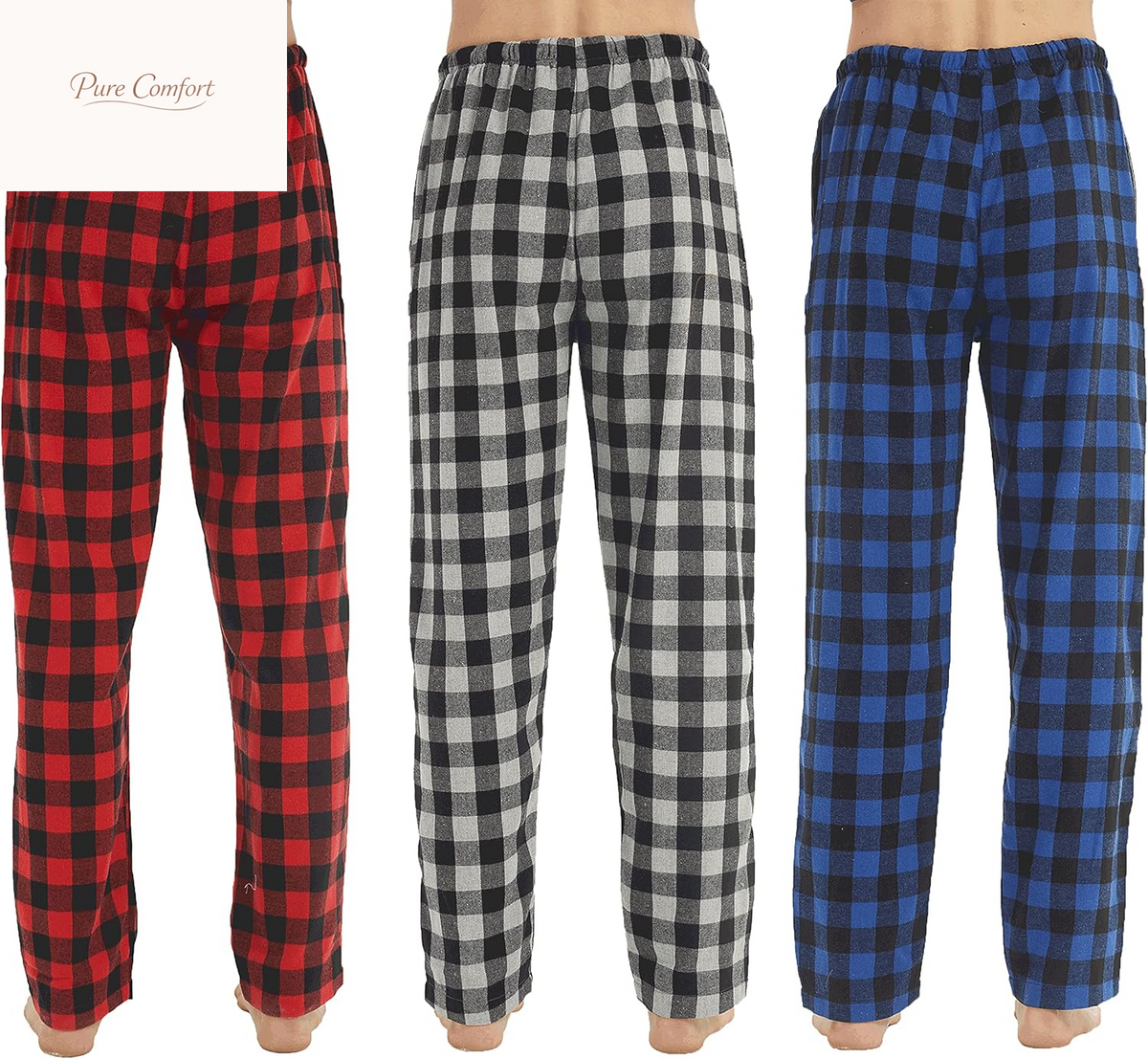 3 Pack Men'S Pajama Pants Flannel Cotton Soft Pajamas for Men Plaid Pj Bottoms Lounge Sleepwear with Button Fly